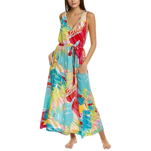 N Natori Bora Bora Tank Dress Aqua Blue Tropical Floral Medium NWT - Picture 14 of 15